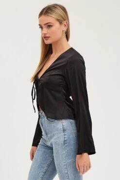 Black Satin Jacket Long Sleeve 11 Black Satin Jacket Long Sleeve -Modern Fashion Shop bolero black satin jacket long sleeve 32966639222977