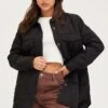 Black Quilted Shacket Long Sleeve