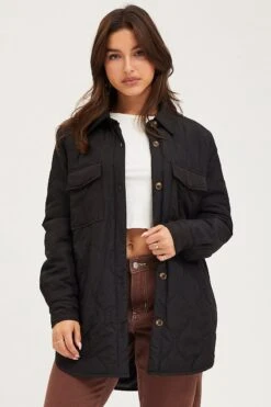 Black Quilted Shacket Long Sleeve -Modern Fashion Shop bomber jacket black quilted shacket long sleeve 32966605996225