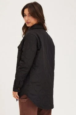 Black Quilted Shacket Long Sleeve -Modern Fashion Shop bomber jacket black quilted shacket long sleeve 32966606094529