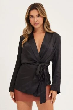 Front Page 7 Black Wrap Jacket Long Sleeve