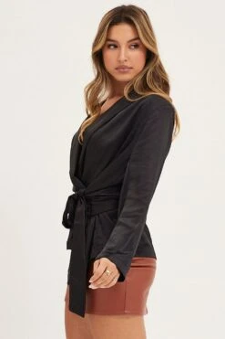 Black Wrap Jacket Long Sleeve -Modern Fashion Shop bomber jacket black wrap jacket long sleeve 32966607175873
