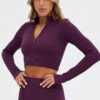 Purple Zip Up Top Seamless Activewear -Modern Fashion Shop bs1925 39j plum 1