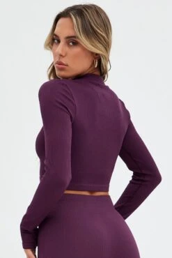 Purple Zip Up Top Seamless Activewear -Modern Fashion Shop bs1925 39j plum 5