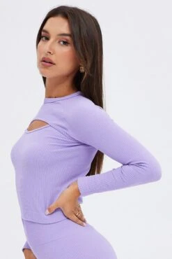 Purple Cut Out Top Long Sleeve Seamless Activewear -Modern Fashion Shop bs1981 39j lilac 4