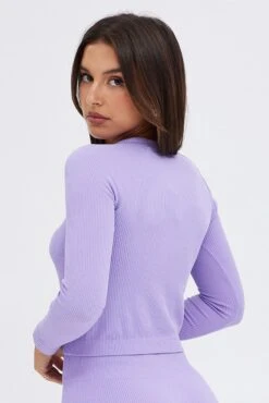 Purple Cut Out Top Long Sleeve Seamless Activewear -Modern Fashion Shop bs1981 39j lilac 5