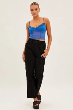 Black High Rise Wide Leg Cargo Pants -Modern Fashion Shop bt12410 f black 3