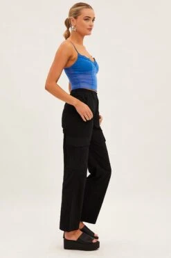 Black High Rise Wide Leg Cargo Pants -Modern Fashion Shop bt12410 f black 4