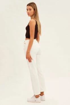 White Wide Leg Denim Cargo Pants -Modern Fashion Shop bt12603 f4 white 4