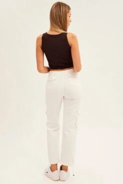 White Wide Leg Denim Cargo Pants -Modern Fashion Shop bt12603 f4 white 5