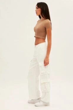 White Wide Leg Cargo Pants -Modern Fashion Shop bt12604 f4 white 4