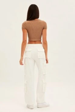 White Wide Leg Cargo Pants -Modern Fashion Shop bt12604 f4 white 5