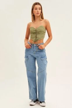 Blue Wide Leg Cargo Pants -Modern Fashion Shop bt12605 f4 blue 3
