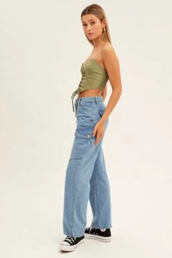 Blue Wide Leg Cargo Pants -Modern Fashion Shop bt12605 f4 blue 4