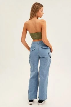 Blue Wide Leg Cargo Pants -Modern Fashion Shop bt12605 f4 blue 5