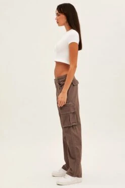 Grey Wide Leg Denim Cargo Pants -Modern Fashion Shop bt12606 f4 grey 4
