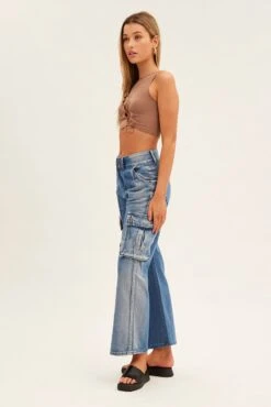 Blue Wide Leg Denim Cargo Pants -Modern Fashion Shop bt12607 f4 blue 4