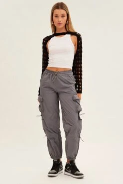 Grey Low Rise Cargo Pants -Modern Fashion Shop bt12609 f4 grey 3