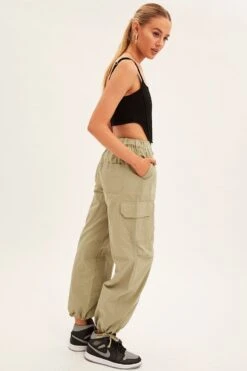 Green Cargo Pants Relaxed Wide Leg -Modern Fashion Shop bt12702 f3 khaki 4