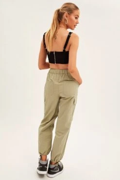 Green Cargo Pants Relaxed Wide Leg -Modern Fashion Shop bt12702 f3 khaki 5