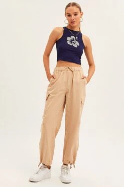 Front Page 50 Beige Cargo Pants Relaxed Wide Leg
