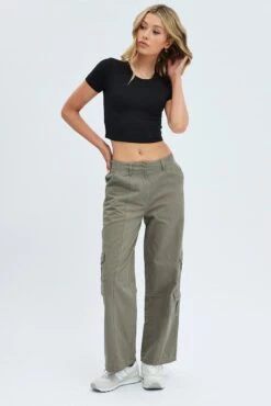 Grey Cargo Pants Low Rise -Modern Fashion Shop bt2576 81pb grey 3