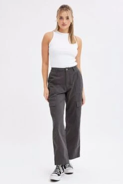 Grey Cargo Pants High Rise