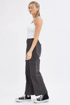 Grey Cargo Pants High Rise -Modern Fashion Shop bt2632 34p charcoal 4