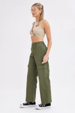 Green Cargo Pants High Rise -Modern Fashion Shop bt2632 34p khaki 4