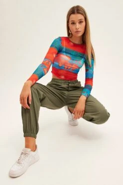 Front Page 23 Green Parachute Cargo Pants Mid Rise