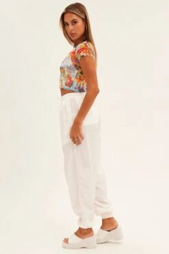 White Parachute Cargo Pants Mid Rise -Modern Fashion Shop bt2747 38p white 4