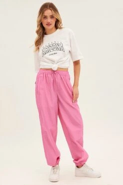 Pink Parachute Cargo Pants Mid Rise -Modern Fashion Shop bt2747 38pb pink 3