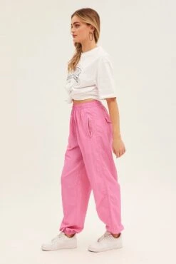 Pink Parachute Cargo Pants Mid Rise -Modern Fashion Shop bt2747 38pb pink 4