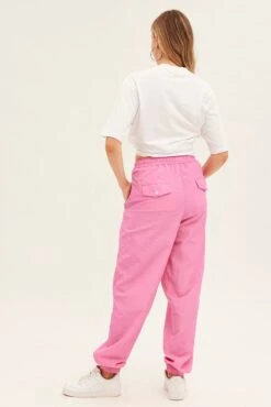 Pink Parachute Cargo Pants Mid Rise -Modern Fashion Shop bt2747 38pb pink 5