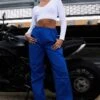 Blue Parachute Cargo Pants Low Rise