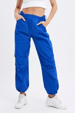 Blue Parachute Cargo Pants Low Rise -Modern Fashion Shop bt2776 35p cobalt 3