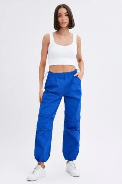 Blue Parachute Cargo Pants Low Rise -Modern Fashion Shop bt2776 35p cobalt 4