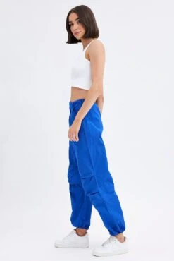 Blue Parachute Cargo Pants Low Rise -Modern Fashion Shop bt2776 35p cobalt 5