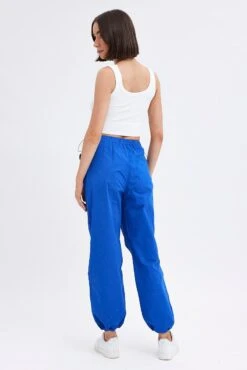 Blue Parachute Cargo Pants Low Rise -Modern Fashion Shop bt2776 35p cobalt 6