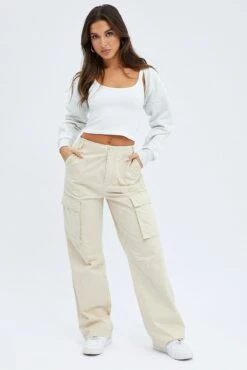Front Page 46 Beige Cargo Pants Low Rise