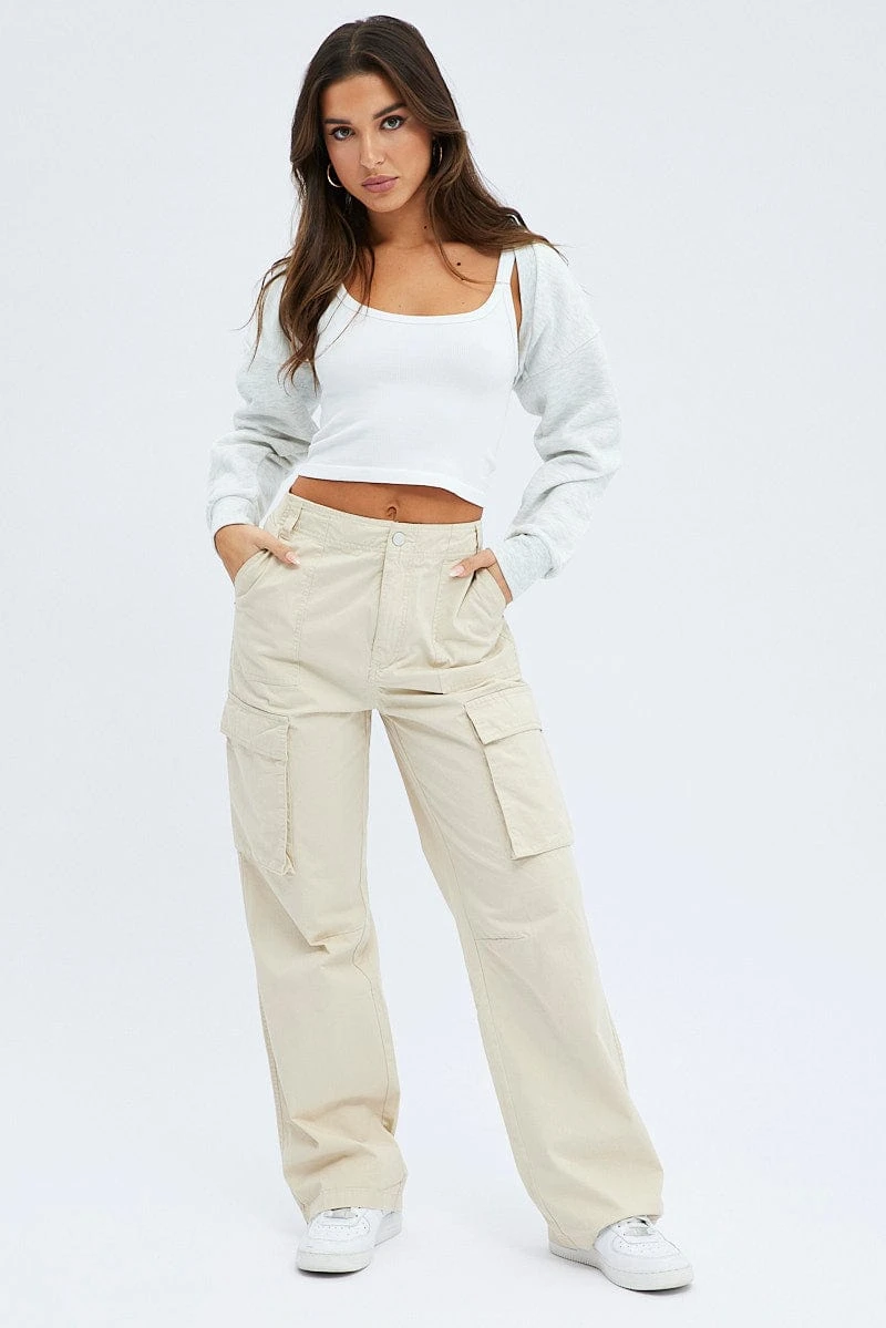 Beige Cargo Pants Low Rise 2 Beige Cargo Pants Low Rise