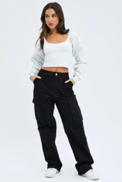 Black Cargo Pants Low Rise -Modern Fashion Shop bt2946 84pb black 3