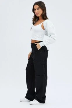 Black Cargo Pants Low Rise -Modern Fashion Shop bt2946 84pb black 4