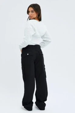 Black Cargo Pants Low Rise -Modern Fashion Shop bt2946 84pb black 5