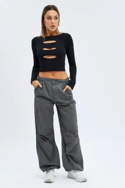 Grey Parachute Cargo Pants -Modern Fashion Shop bt2947 84p charcoal 3