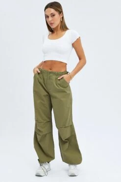 Green Parachute Cargo Pants -Modern Fashion Shop bt2947 84p khaki 3