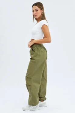 Green Parachute Cargo Pants -Modern Fashion Shop bt2947 84p khaki 4