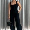 Black Cargo Pants Low Rise Wide Leg