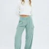 Green Cargo Pants Low Rise Wide Leg -Modern Fashion Shop bt3040 81pb sage 1