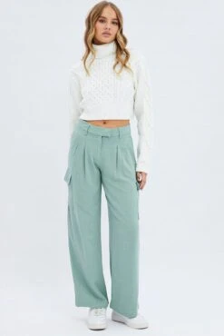 Green Cargo Pants Low Rise Wide Leg -Modern Fashion Shop bt3040 81pb sage 3